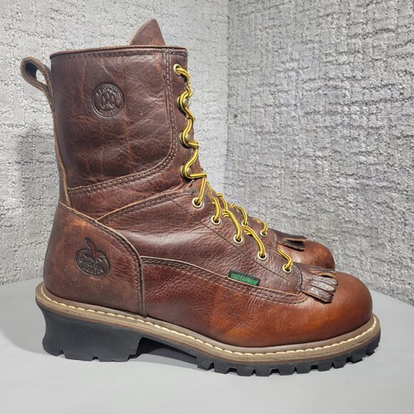 Georgia G7313 Men's Size 10M Brown Leather Steel Toe Waterproof Logger Boots - Picture 6 of 11